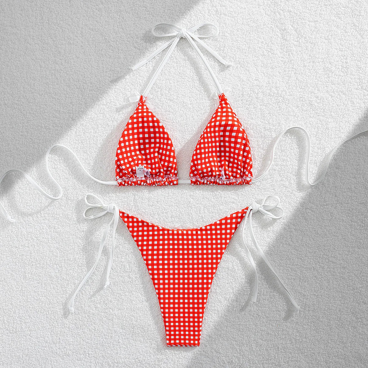 DEKA Brazilian Plaid Bikini Set Women Cut Out Swimsuit Print Swimwear High Waist Triangle Micro Two Piece Suit Biuqini Beach