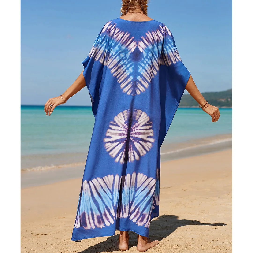 2026 New Colorful Kaftan Tunic Beach Dress Beach Wear Beachwear Beach Cover Up Cover-upsLoose Maxi Dress Female Women V4428