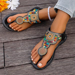 Bohemia Style Flat Heel Sandals for Women Fashion Bead Clip Toe Beach Sandles Woman Plus Size 43 Lightweight Gladiator Sandalias