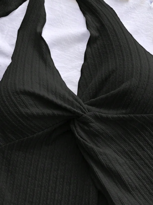 Sweet Bow-Tie Neckline Halter Topfor Women Hot Girl Solid-Color Cropped Knit Tank Top Summer Beach Outfit Female Clothes