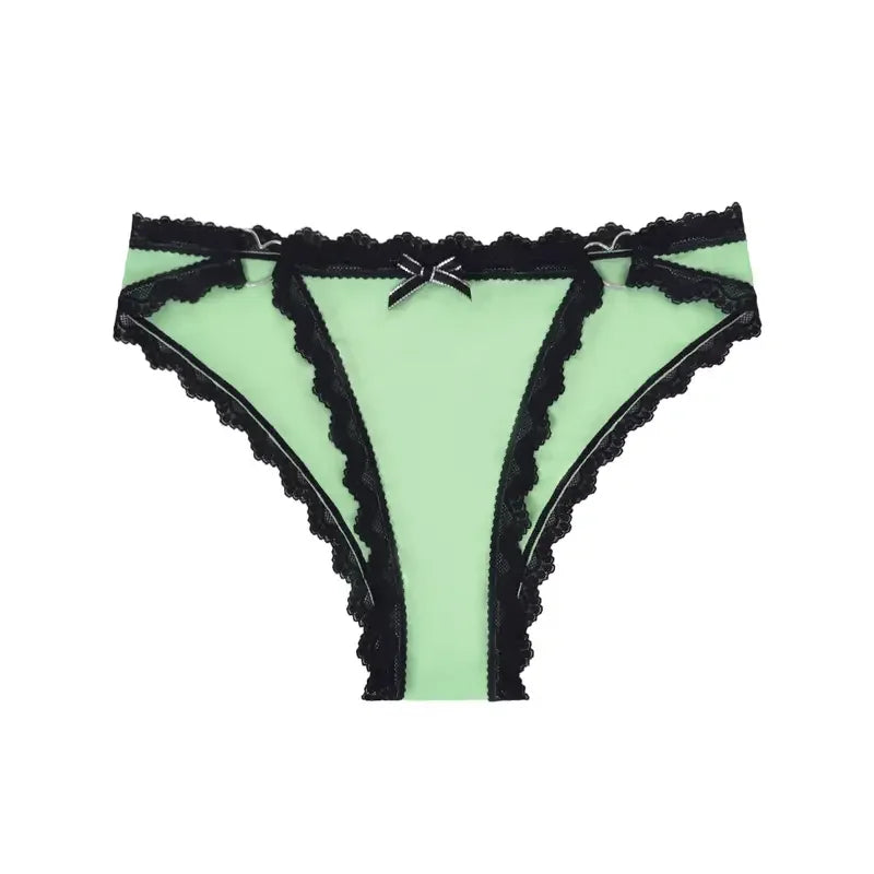 1pcs Low Rise Bow Sexy Lace Women's Panties Patchwork Heart Decor Elegant Lady Briefs Comfortable Breathable Female Underwear