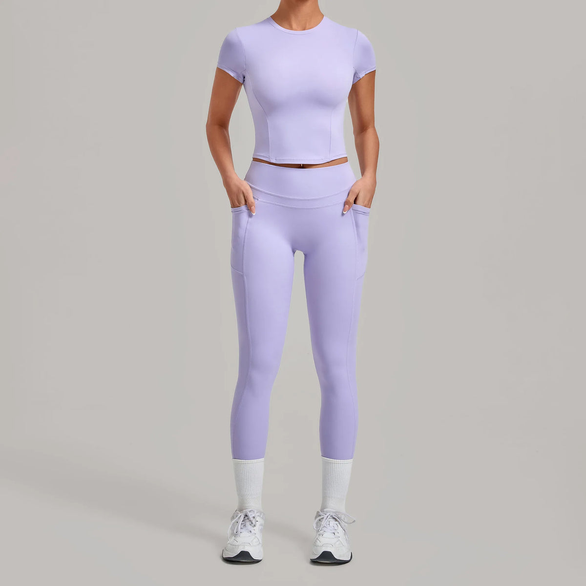 Women's Seamless Yoga Sets Sports Fitness Hip-lifting High Waist Pants Slim Fit Short-sleeve Suits Workout Running Training Sets