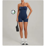 Womens Two Way Wear Bodysuit Sleeveless Yoga Stretch One Piece Romper Sexy Fitness Side Pockets Sportwears Bodysuit