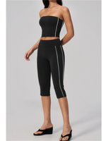 Color Blocked Strapless Yoga Suit 2 Pieces Women Sports Bra High Waist Leggings Fitness Suit Outwear Running Push Up Tracksuit