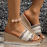 Bohemian Style Wedges Sandals for Women 2026 Summer High Heels Platform Slippers Woman Plus Size 43 Thick Sole Rome Sandals