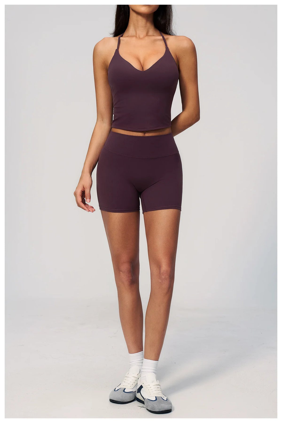 New Yoga Sets Women V Neck Back Criss Cross Sports Tank Top High Waist Butt Lift Shorts Fitness Suit Gym Running Workout Clothes