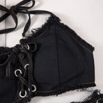 DEKA Retro Women Bikini Denim Suits Summer Halter Camis+ Mini Pant Lingerie Fashion Vacation Swimsuits Sexy Bra&Briefs Sets