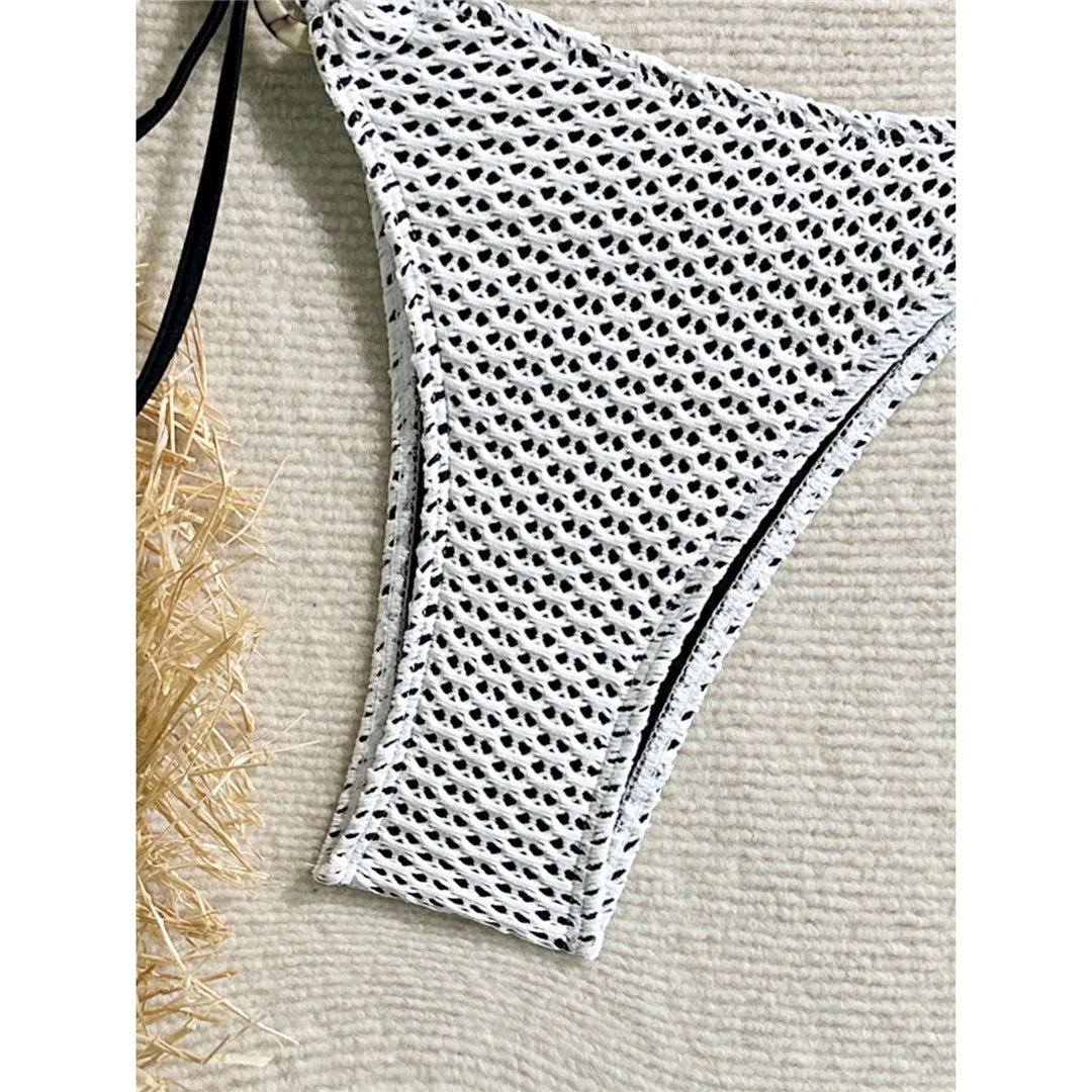 Wrinkled Halter Two-Pieces Bikini Set Bikini Female Swimsuit Women Swimwear Strappy High Cut Leg Bathing Suit Bather Swim V7043