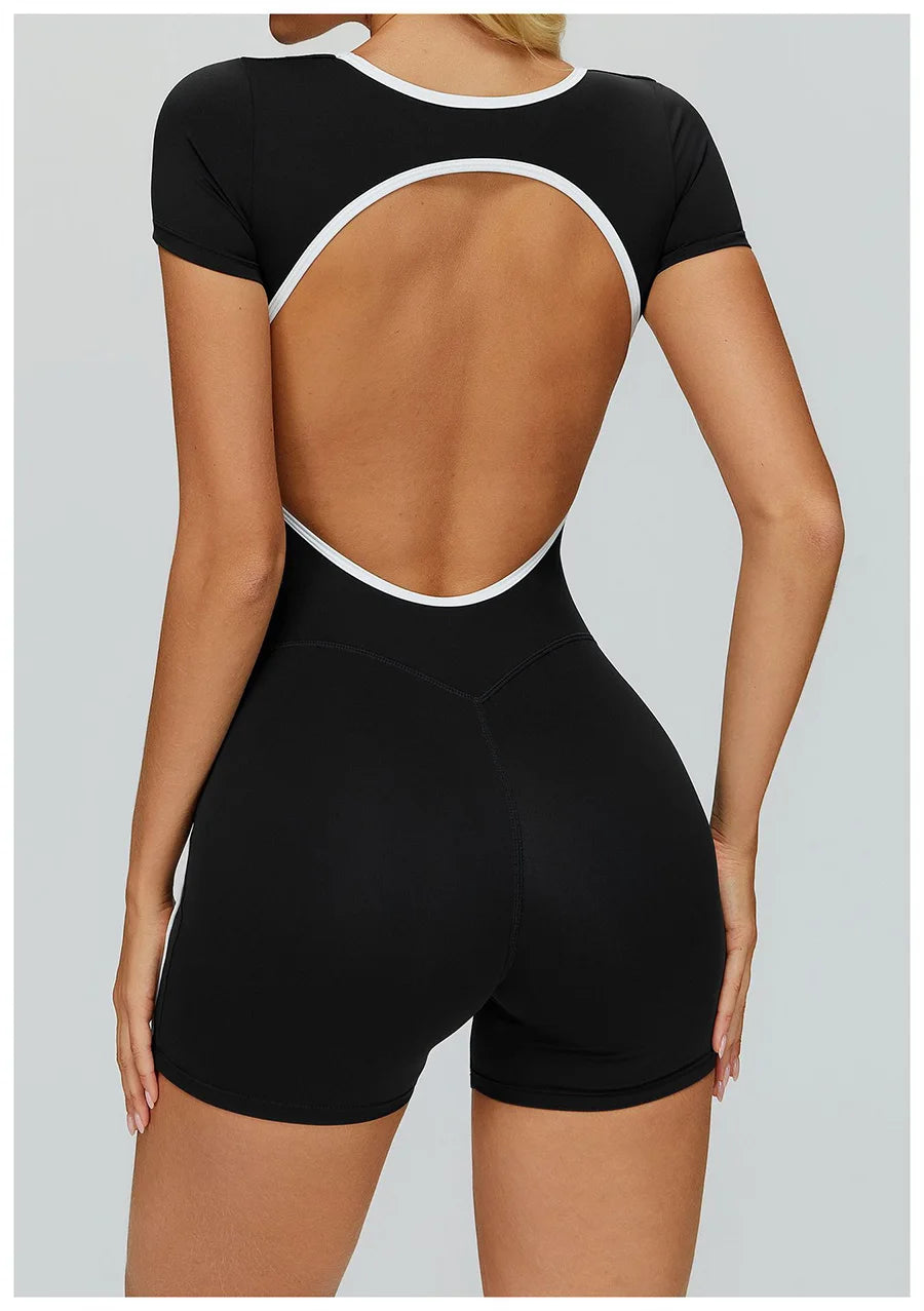 New Jumpsuit Yoga Shorts Backless Hollow Fitness Sportswear Workout Leggings One Piece Suits Sports Bodysuit Gym Women Clothes