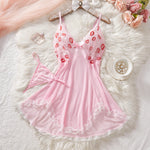 Pink Lips Sexy Lingerie Kawaii Babydoll Dress Women Lace See Through Nightdress Sleepwear Soft V Neck Erotic Pajamas With Thongs