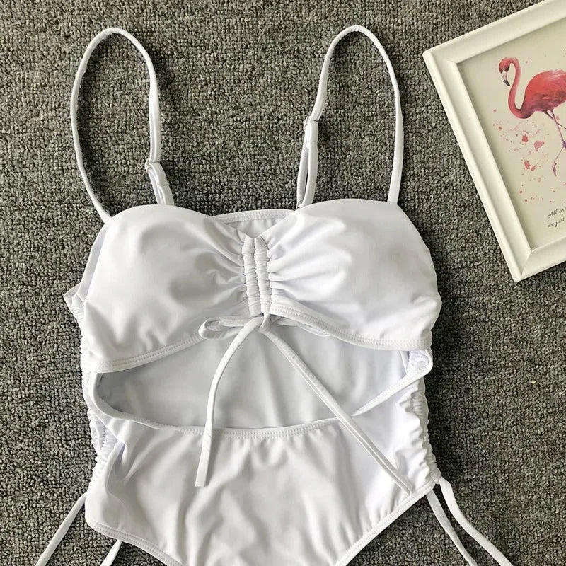 Neon Green Tummy Cut Out Female Swimwear One Piece Swimsuit Women Thong String Monokini High Leg Cut Bathing Suit Swim Bodysuit