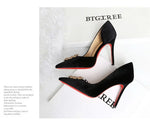 Women 10cm Super High Heels Pointed Toe Side Hollow Work Pumps Metal Crystal Buckle Velvet Stiletto Fashion Banquet Lady Shoes