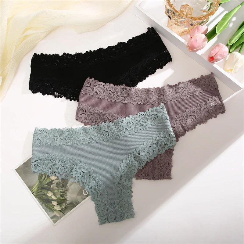 Sexy Lace Cotton Brazilian Pants Women Low Waist Panties Underwear Solid Color Ladies Briefs Lingere Underware Comfortable Women