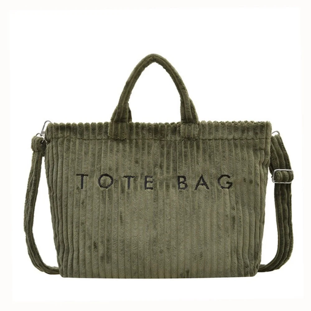 2026 Autumn New Women's Corduroy Tote Bag - Large Capacity, High-End Texture, Fashionable Commuter Shoulder & Crossbody Bag