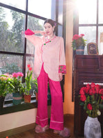 New Chinese style pajamas with breast pads, simulated silk, ice silk home wear, satin jacquard pajamas set