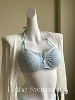 Girls' pure lust style summer bikini three-piece knitted sweater holiday split swimsuit for women