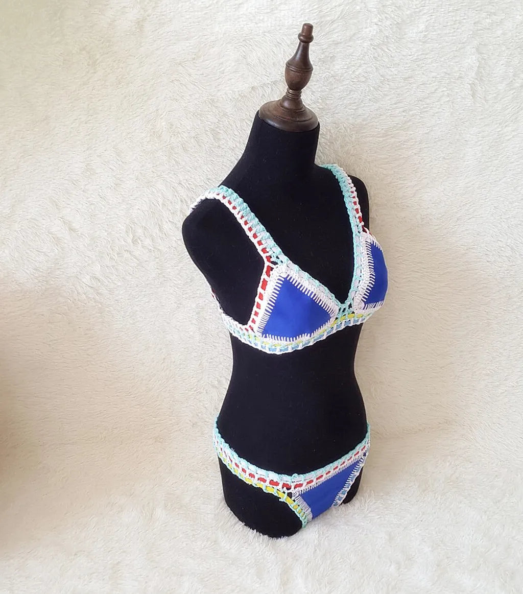 Bikini Crochet 2026 Handmade Knit Patchwork Reversible 2 Piece Swimsuit Women Halter Top Brazilian Bathing Suit Thong Swimwear