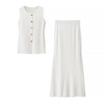 Simple Style Two Piece Set Woman New In Matching Sets Two Piece Outfits Sleeveless Tops Skirts Solid Color Temperament Commuting