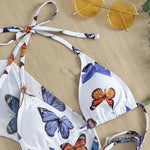 White Butterfly Print Swimwear Cover Up Bikinis Sets 3 Pieces Sexy Swimsuit Women 2026 Beach Wear Halter String Triangle Bikini