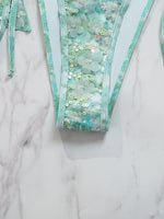 Sexy Sequin Green Bikinis Sets Women Metal Starfish Pleate Tank Top Tie Side Thong Swimsuit Beach Bathing Suit Swimwear 2026