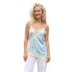 Women Solid Color Lace Trim Satin Camisole V Neck Spaghetti Strap Backless Asymmetrical Tops Trendy Summer Streetwear