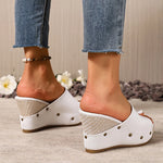 Women's Wedge High Heel Sandals Summer Rivets Chunky Platform Slippers Women Plus Size 43 Peep Toe Thick Sole Sandles Woman