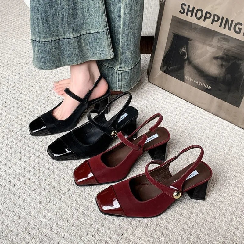 Summer High Heel Women Sandals Fashion Square Toe Shoes Design Style Banquet Party Sandalias Shoes