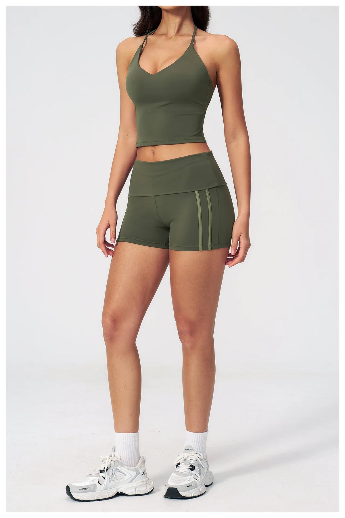 Color Blocked Yoga Suit 2 Pieces Women Slim Sports Tank Top High Waist Leggings Shorts Outfit Tight Outdoor Running Fitness Suit