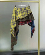 Real Photo Autumn Trend New Fashion Cotton Plaid Patchwork Irregular Skirt High Waist Pants Skirt Women's Streetwear Y2K X6CQ