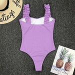 6 Colors Frill Trim Ruffled Sexy Women Swimwear One Piece Swimsuit Female Ribbed Bather Bathing Suit Swim Wear Monokini V1668