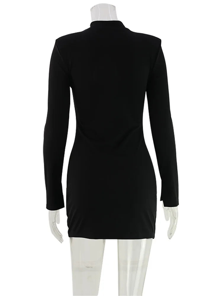 Ahagaga Fashion Women's Mini Dress Solid Hollow Out Regular Long Sleeves Sheath Bodycon Sexy Club Basic Casual Streetwear Female