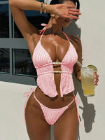 Sexy Triangle Bikini Women Summer Hollow Out Bandage Cross Crop Top Tie Side Thong Swimsuit Bathing Suit Holiday Swimwear