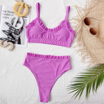 Bikini 2026 Sexy Swimwear Swimsuit Women Solid Ruffled High Waist Bikinis Set Bathing Suit Bikini Taille Haute Biquinis Feminino