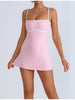 Women's Tennis Dress Summer Sleeveless Pink Contrast Workout Yoga Dresses Build in Shorts Fashion Tight Fitting Skirts Suit