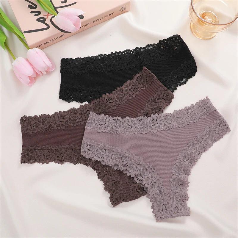 New Lace Seamless Cotton Panties Ribbed Maillard Brazilian Pants LowWaist Women Panties Breathable Girls Underwear Soft Lingerie