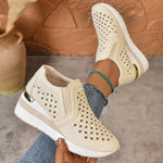 2025 New Hollow Out Wedges Sneakers Women Plus Size Pu Leather Thick Sole Loafers Woman Slip On Breathable Casual Shoes Female