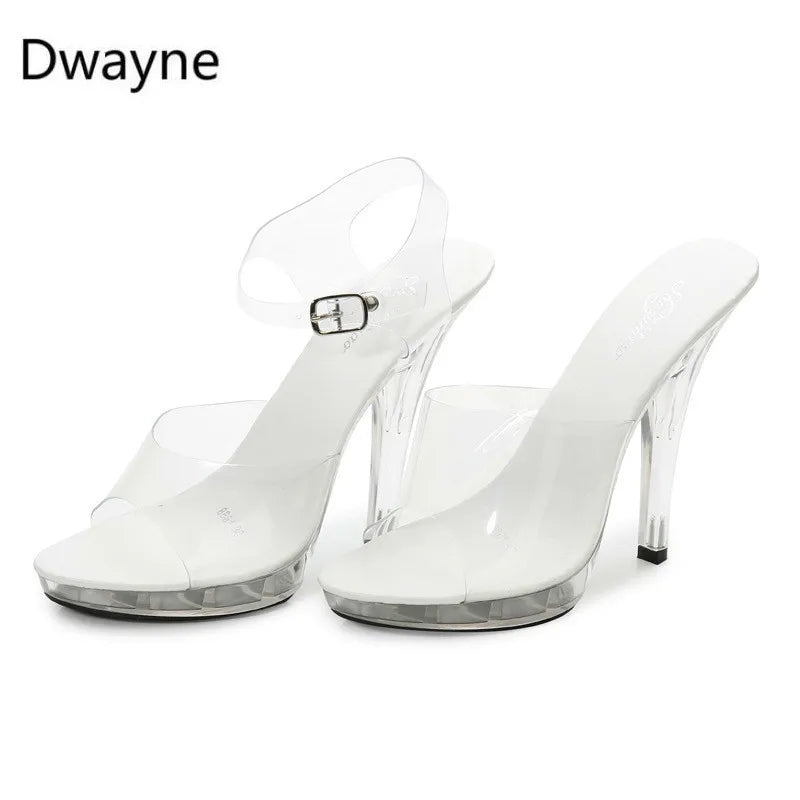 12 CM HeightCrystal Slippers Female Summer Waterproof Platform Non-slip Thick Sole Transparent PVC Sandals Womens Pumps 2019