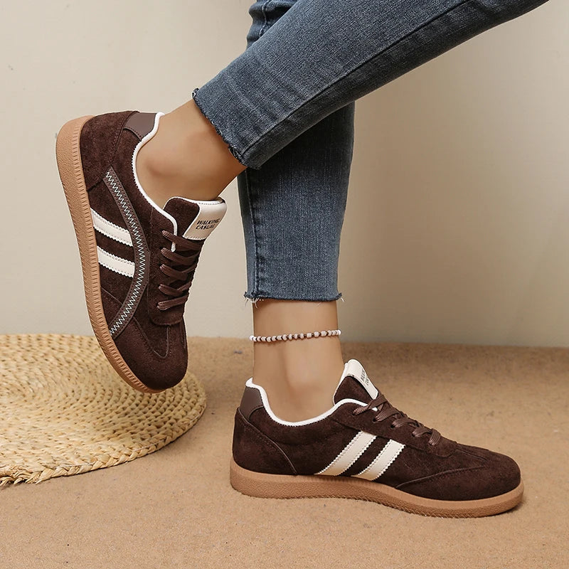 Plus Size 42 Flock Flat Sneakers for Women 2026 Fashion Anti Slip Lace Up Tennis Shoes Woman Platform German Training Shoes