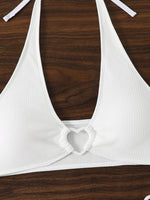 White Thong Bikinis Women 2025 Heart Ring Linked Two Pieces Swimsuit Halter Separate Bikini Set Swim Bathing Suits Beach Wear