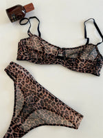 Seamless Leopard Printed Underwire Underwear Lace See Through Push Up Bra and Panty Set Women Sexy Lingerie Outfit