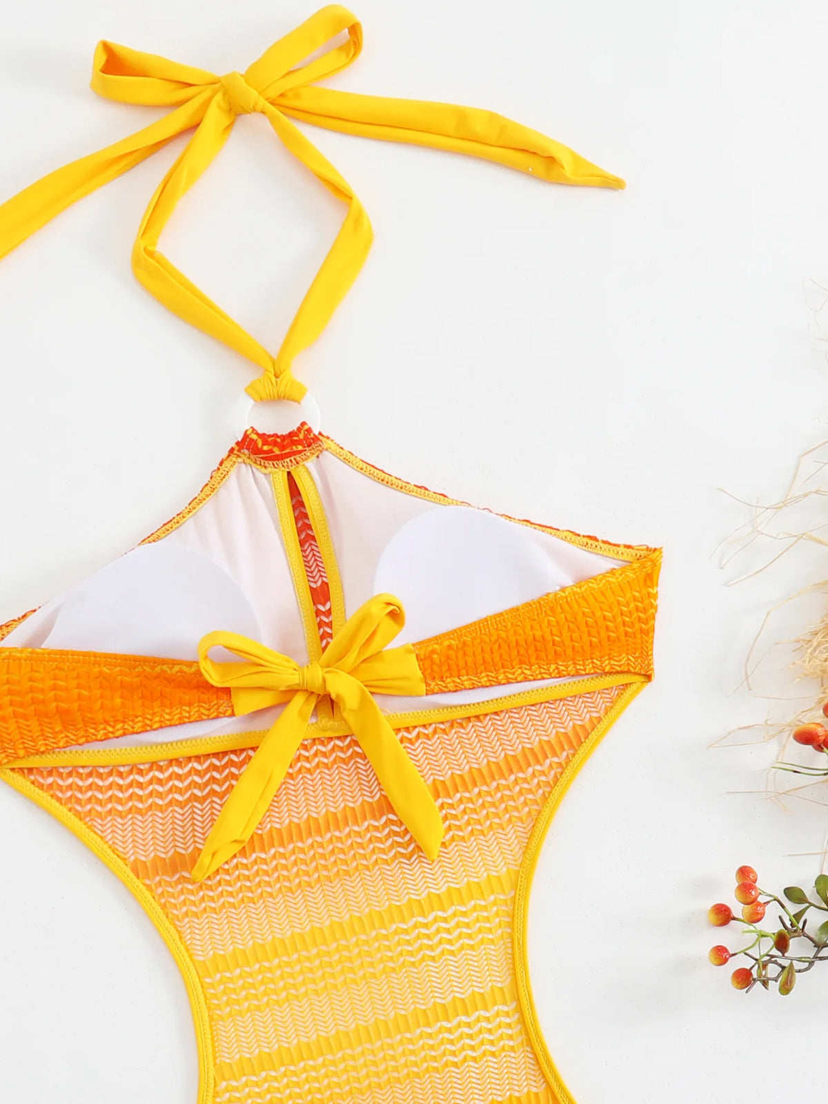 Sexy Orange Gradient Swimsuit Women Hollow Out Backless Lace One Piece Swimwear 2025 Beach Bathing Suit Drawstring Side Monokini