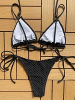 Sexy Wrinkled Strappy Halter Bikini Female Swimsuit Women Swimwear Two-pieces Bikini set Tie Side Bather Bathing Suit Swim Lady