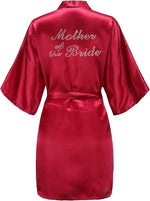 Women's Satin Kimono Robes with Rhinestones Bride Bridesmaid Short Getting Ready Wedding Dressing Gown