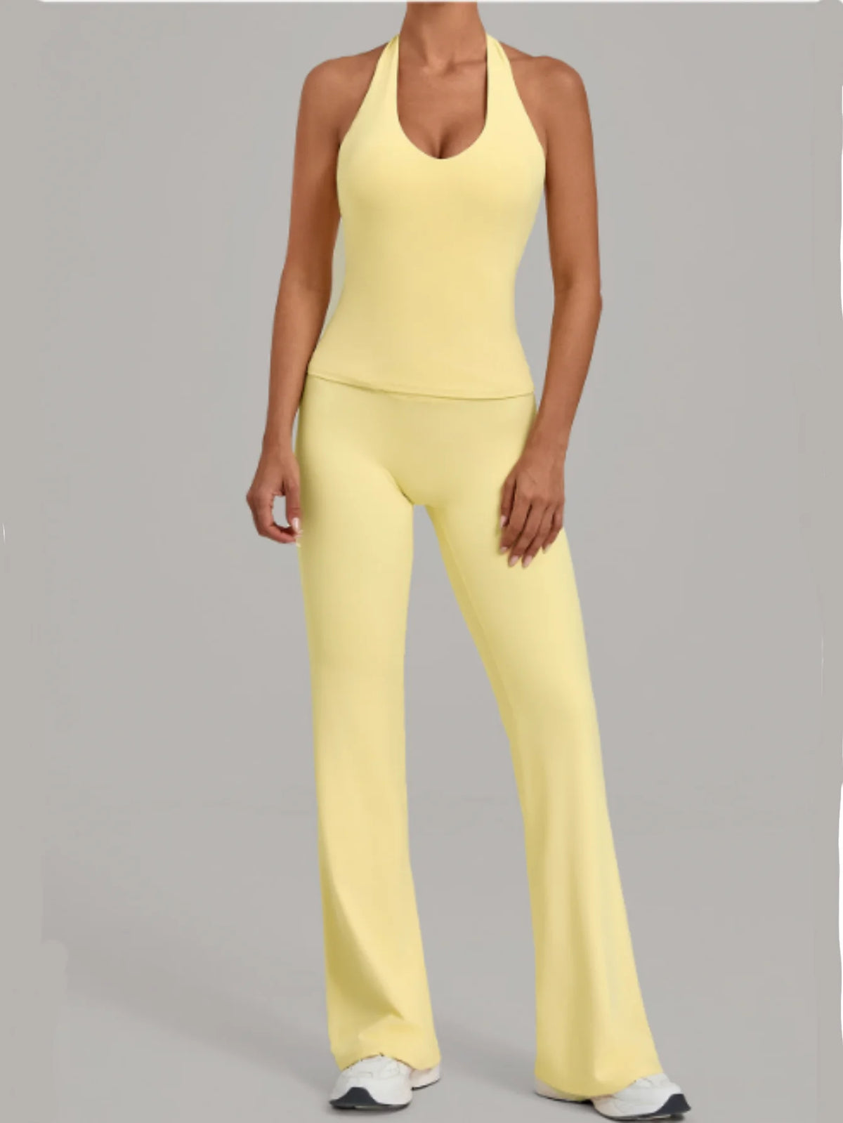 2PCS Yoga Suit Women Hanging Neck Slim Sports Tank Top Gym Tracksuit Outwear High Waist Leggings Workout Fitness Running Sets