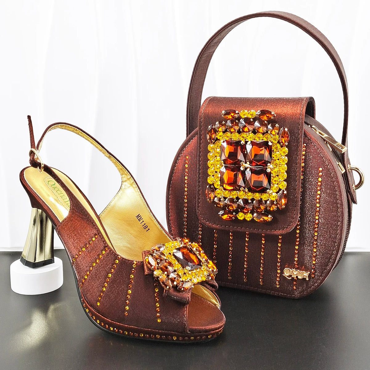 doershow Italian Shoes And Bag Sets For Evening Party With Stones Italian Leather Handbags Match Bags! HB1-1