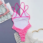 Leopard Print Backless Sexy Swimsuit Women One Piece Swimwear Back String Cross Bather High Cut Monokini Bathing Swimming Suit