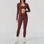 Yoga Set 3PCS Women's Tracksuit Workout Outfit Zipper Fitness Long Sleeved Sportswear Gym Clothes Female Sports Bra Yoga Clothes