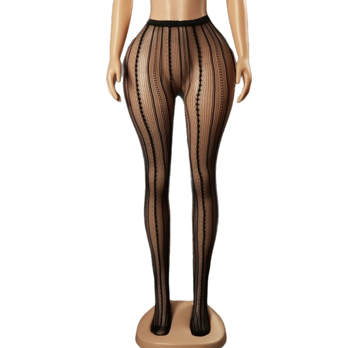 Knitted Seamless Fishnet Pantyhose Jacquard Lace Sexy Vertical Stripe Fishnet Stockings Transparent Pure Desire Elegant W0NL
