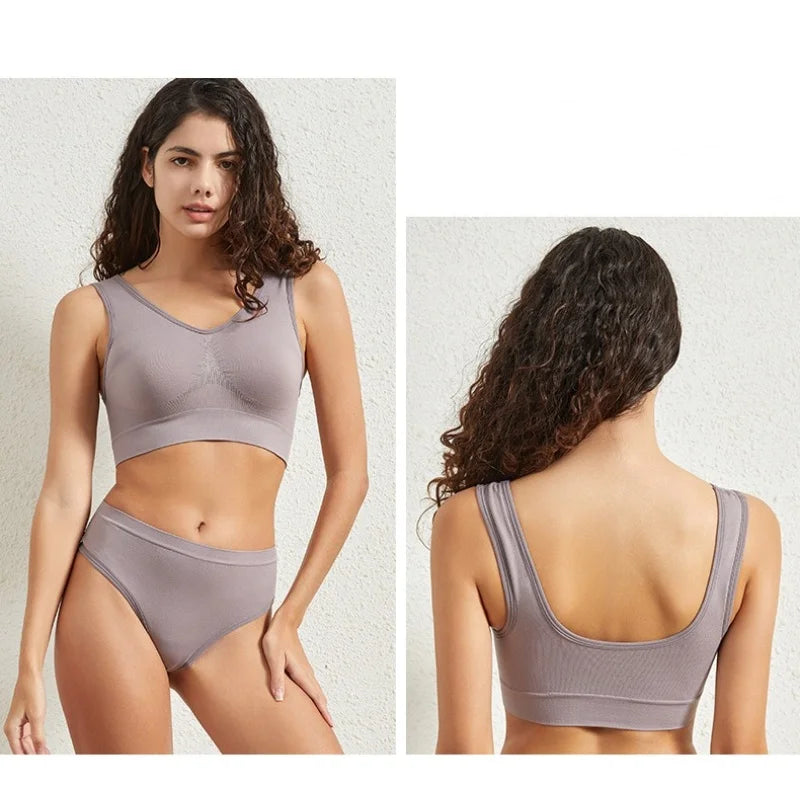 Seamless Bra Set Women Wireless Tanks Bra FemaleLow Rise Thongs Panties Sexy Lingerie Set Comfy Underwear Intimates S-5XL