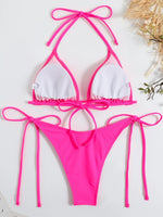 Sexy Brown Bikini 2026 Women Solid Red Halter Push Up Bra Tie Side Triangle Swimsuit Summer Bathing Suit Lace Up Micro Swimwear